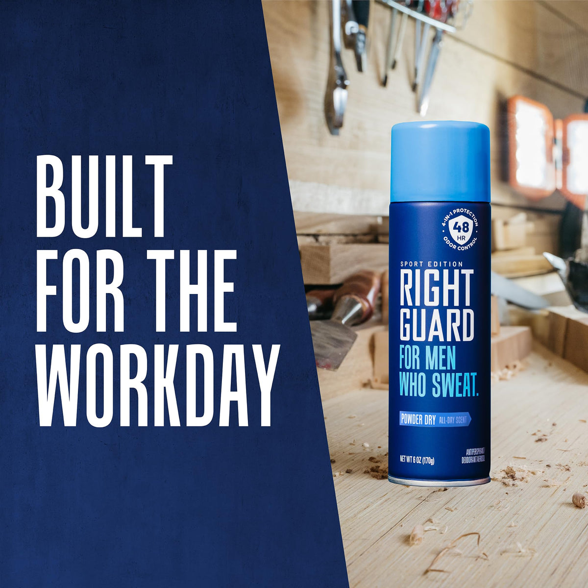 Right Guard Sport Antiperspirant Spray in lifestyle setting on gym bag