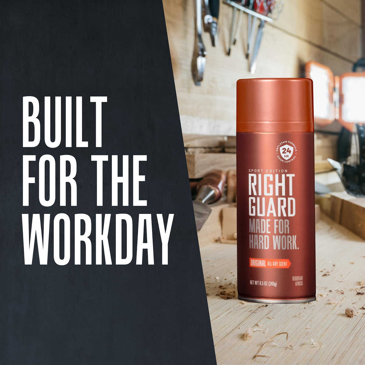 Right Guard Sport Deodorant Spray application scene in gym setting