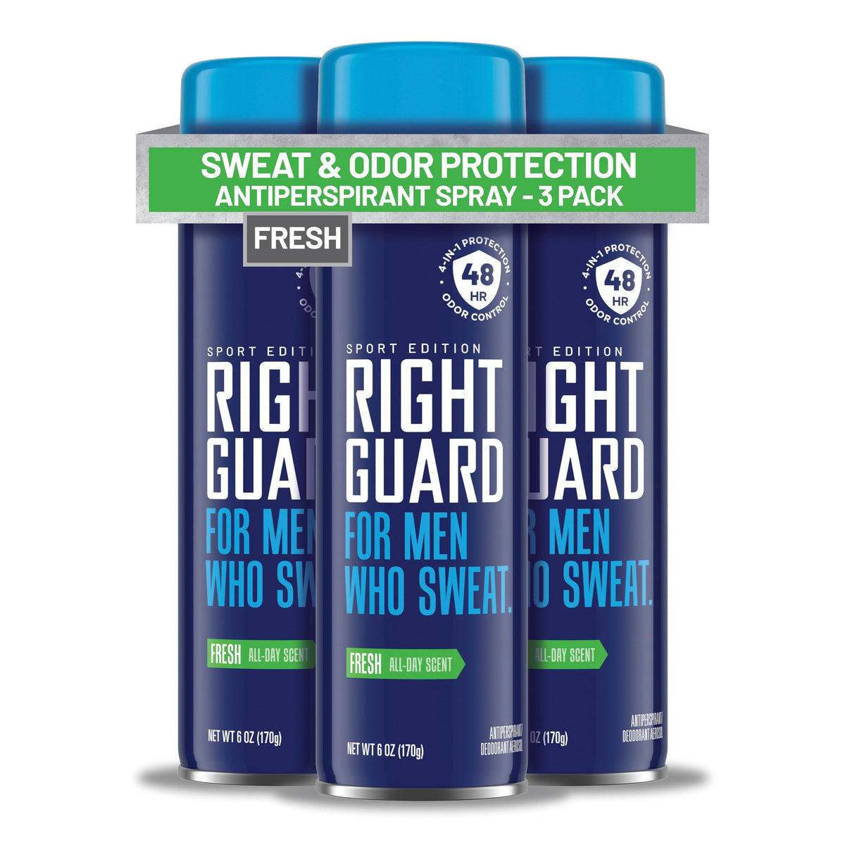 Right Guard Sport Fresh Scent Antiperspirant deodorant spray 3 pack front view