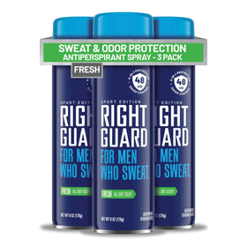 Right Guard Sport Fresh Scent Antiperspirant deodorant spray 3 pack front view
