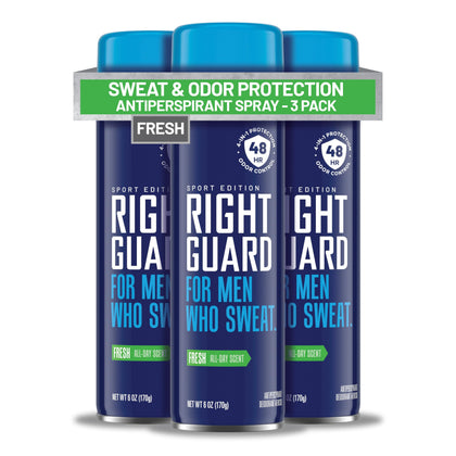 Right Guard Sport Fresh Scent Antiperspirant deodorant spray 3 pack front view