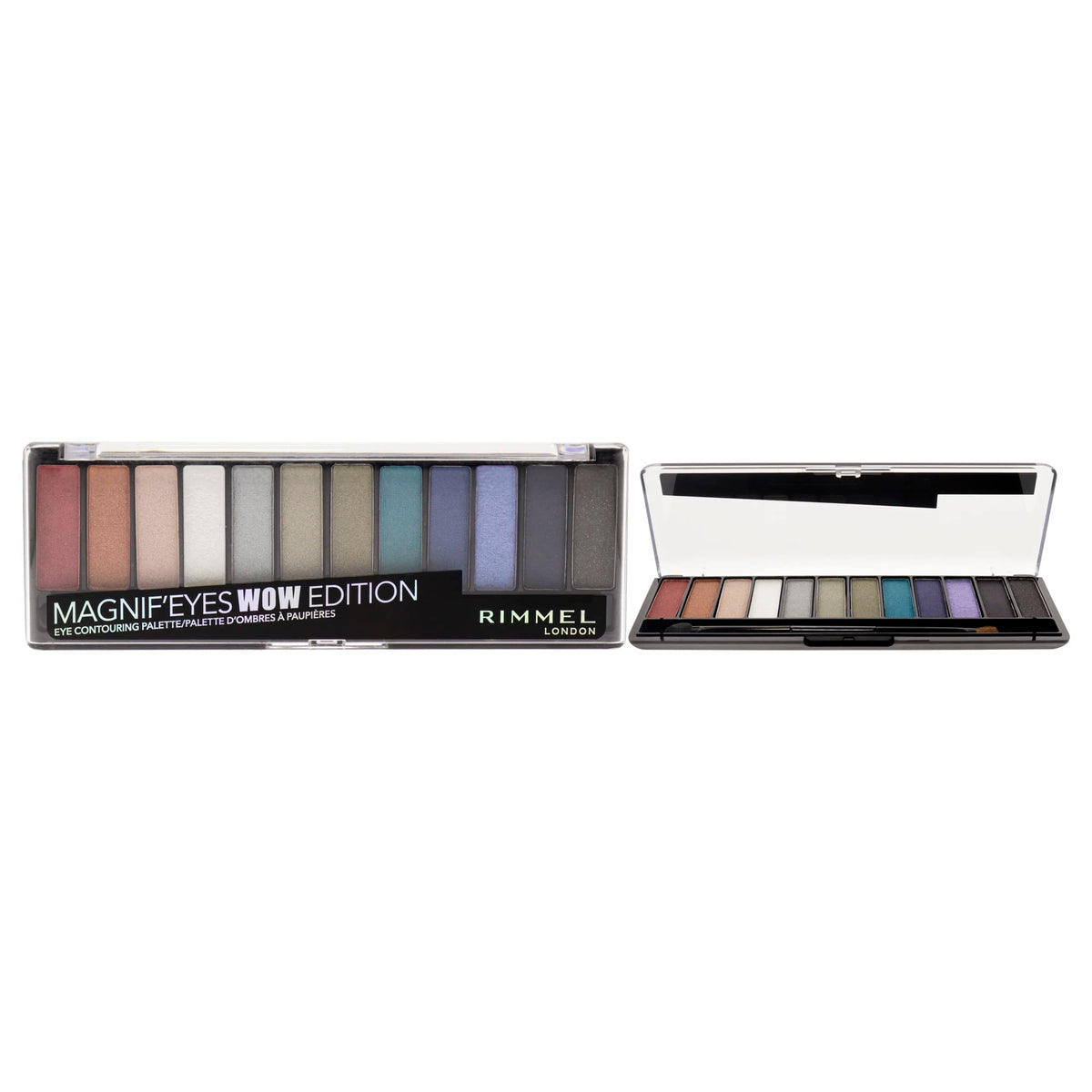 Rimmel Magnif'Eyes Eyeshadow Palette front view with 12 shades