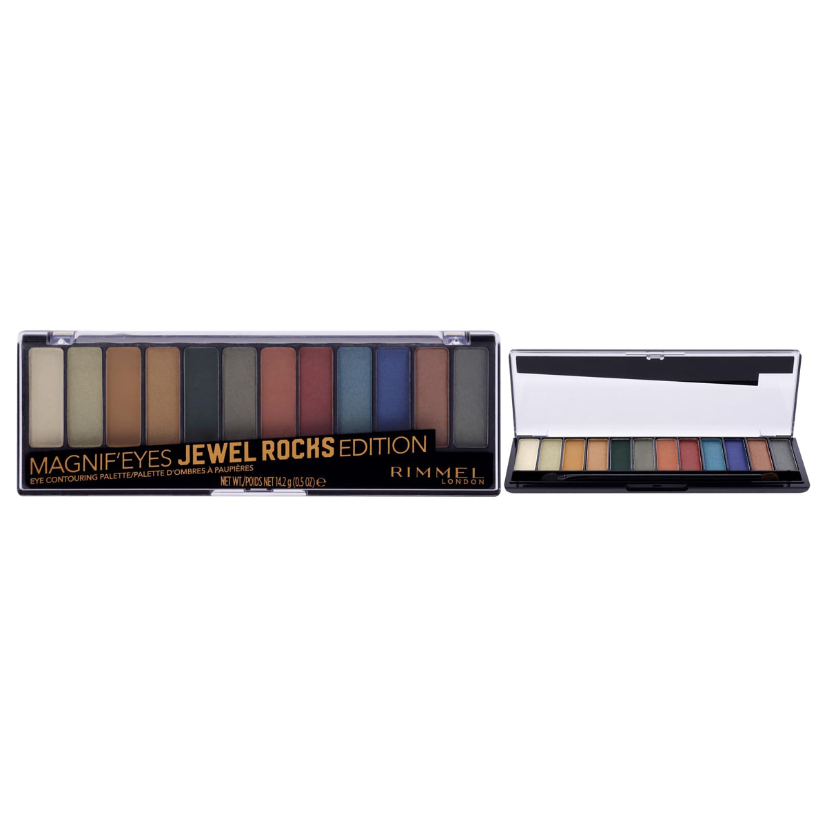 Rimmel Magnif'Eyes Eyeshadow Palette front view with 12 shades