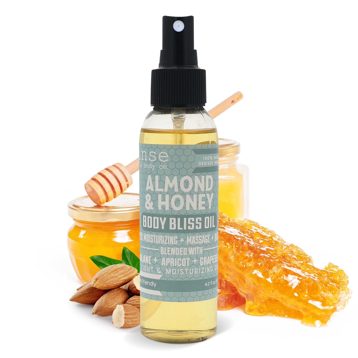 Rinse Bath & Body Almond & Honey Body Oil Moisturizer Spray front view