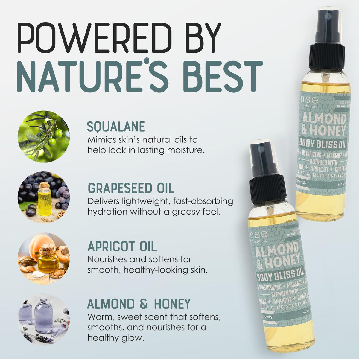 Rinse Bath & Body Almond & Honey Body Oil Moisturizer Spray packaging