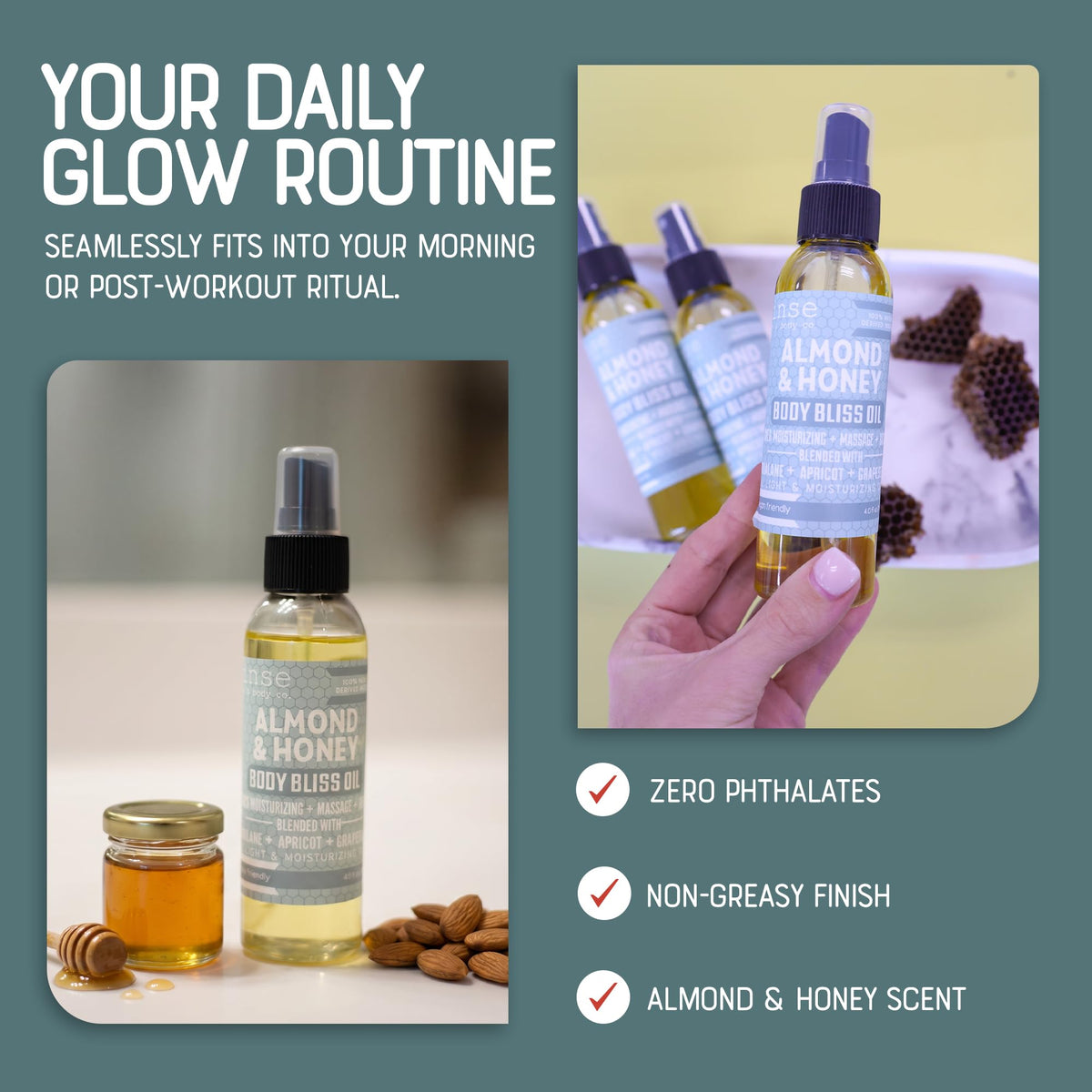 Rinse Bath & Body Almond & Honey Body Oil Moisturizer Spray with spray nozzle