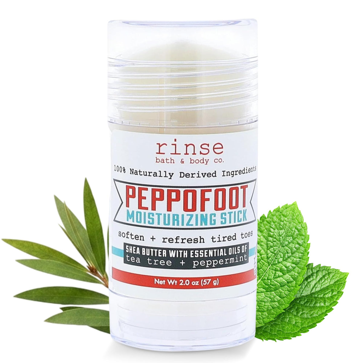Rinse Bath & Body Peppofoot Heel Balm Stick front view with twist-up tube