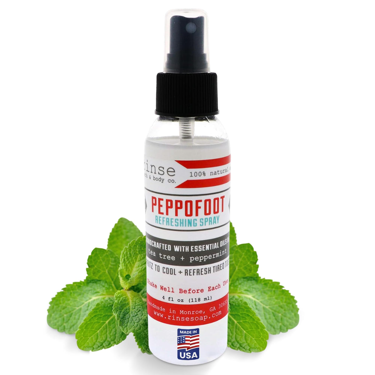 Rinse Bath & Body Peppofoot Peppermint Foot Spray 4 oz bottle front view