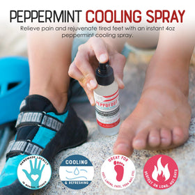 Rinse Bath & Body Peppofoot Peppermint Foot Spray on a desk