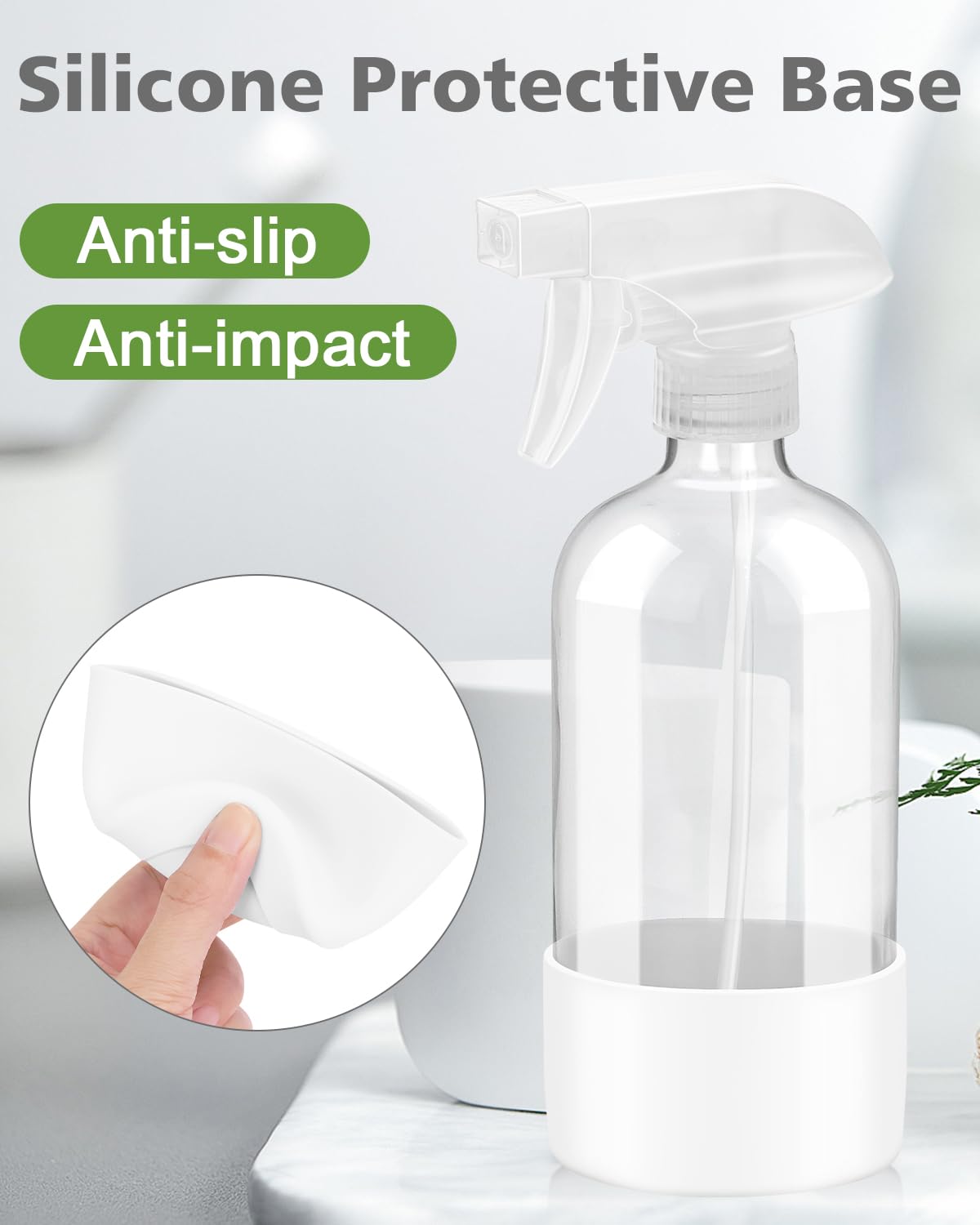 Rionisor glass spray bottle side view with silicone sleeve
