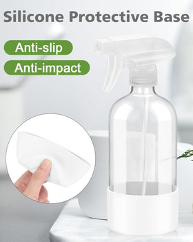 Rionisor glass spray bottle side view with silicone sleeve