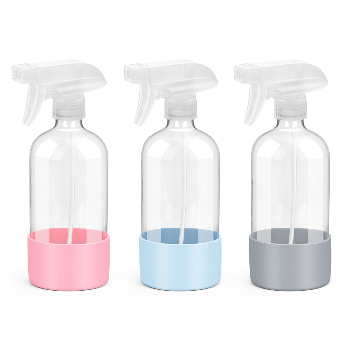 Rionisor Glass Spray Bottles 3 Pack front view with silicone sleeves