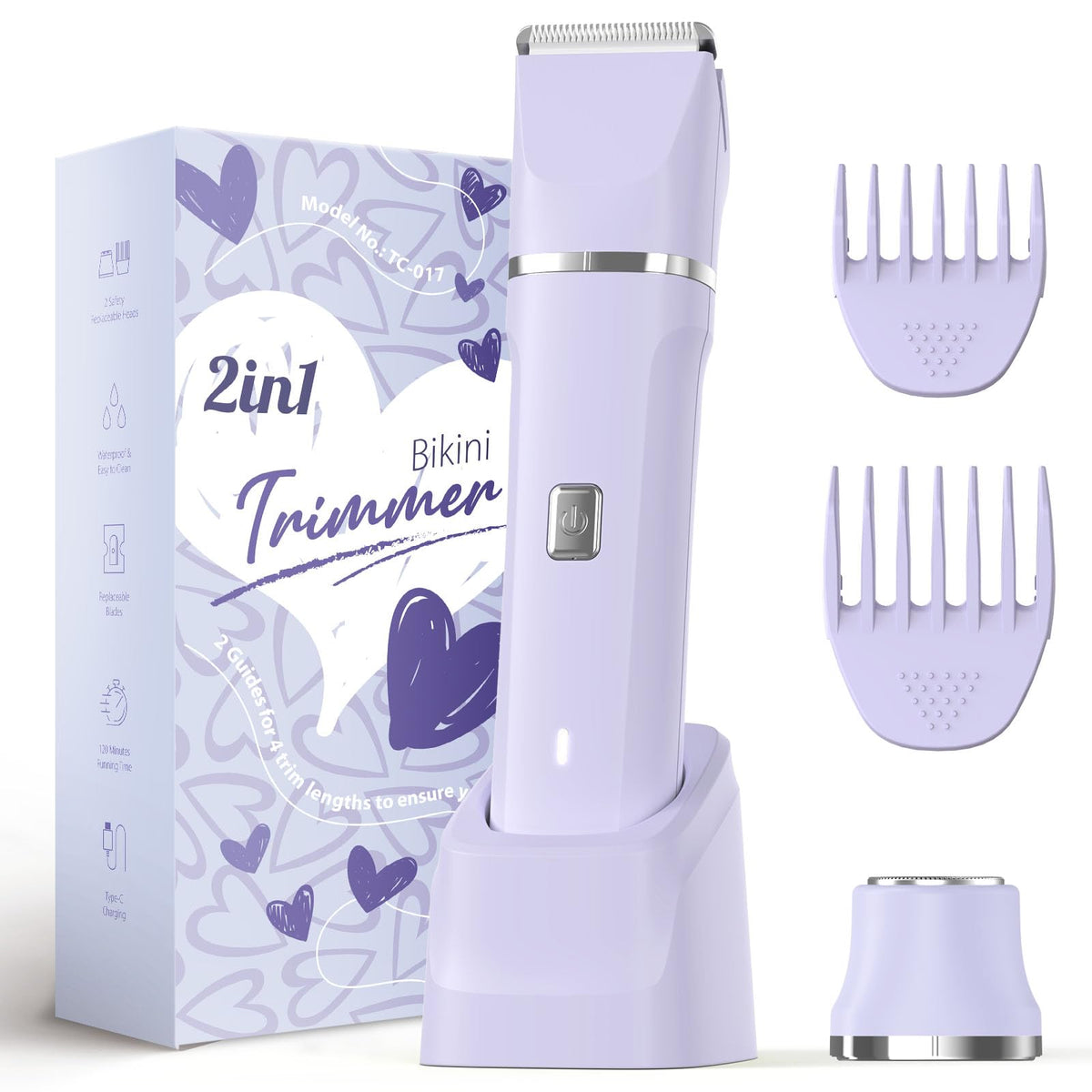 Risina 2-in-1 Bikini Trimmer front view with body and face grooming heads