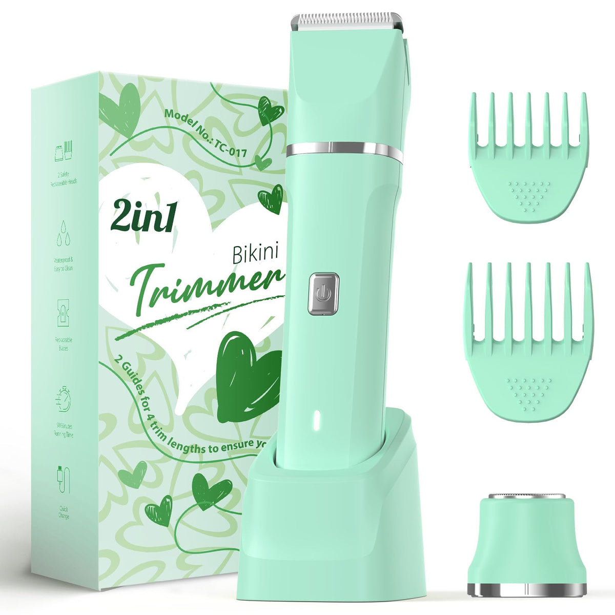Risina 2-in-1 Bikini Trimmer front view with body and face heads