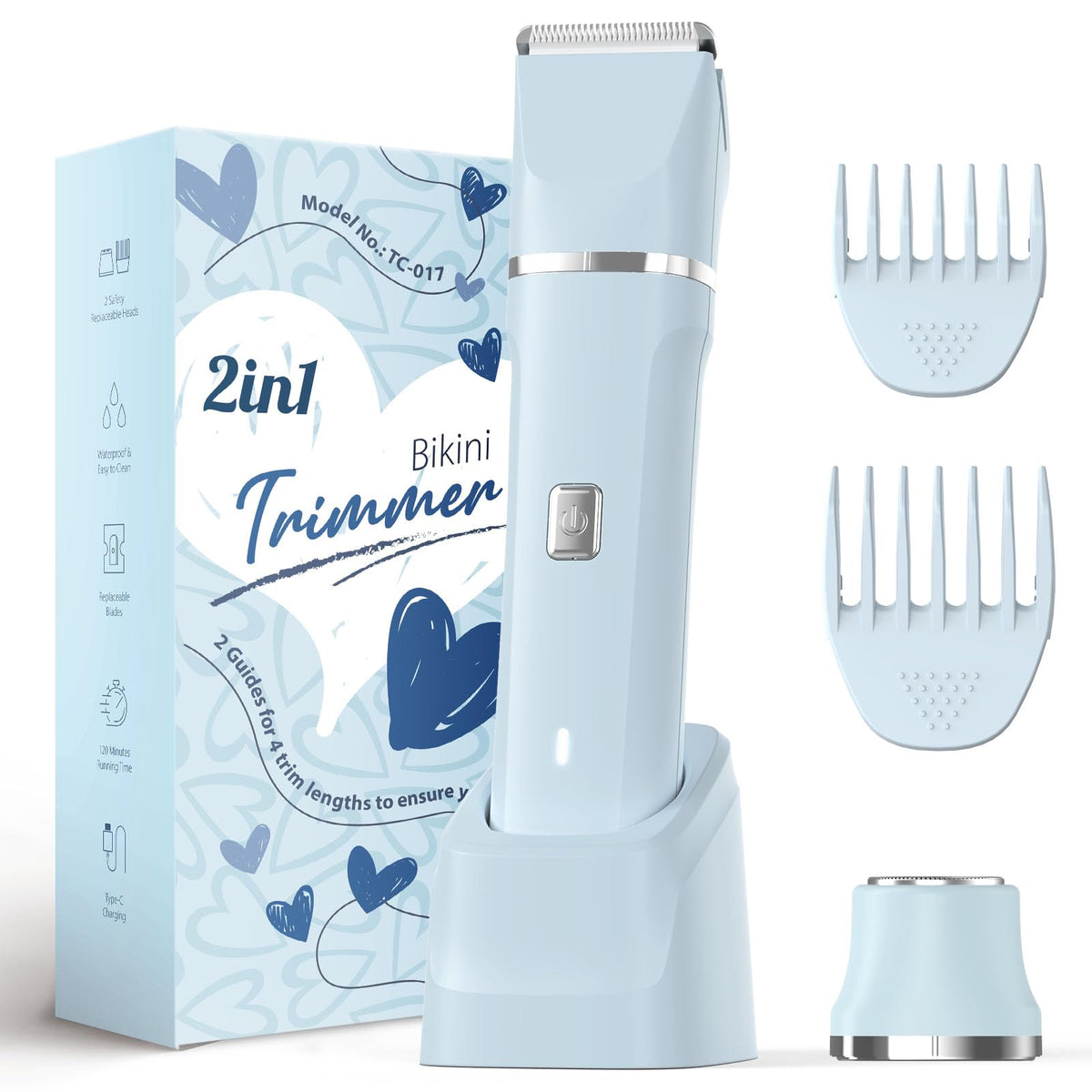 Risina 2-in-1 Bikini Trimmer front view with ceramic blades