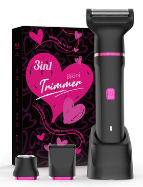 Risina 3-in-1 Bikini Trimmer front view with jet-black body and hot-pink accents