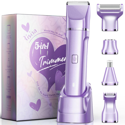 Risina 5-in-1 Bikini Trimmer front view with all attachments