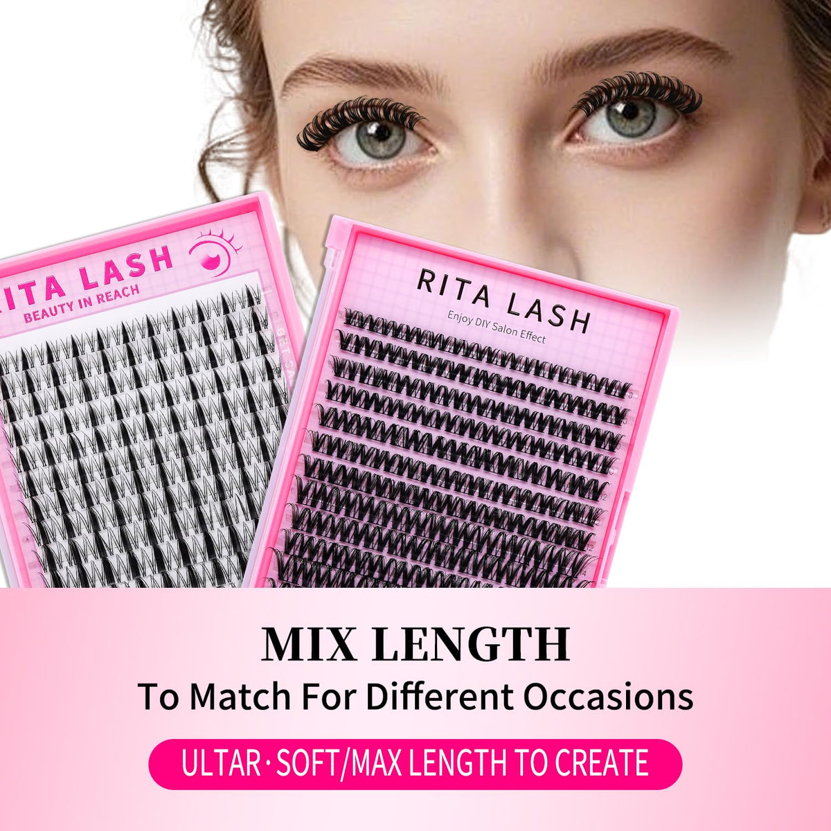 RITALASH Flora Hybrid Volume Wispy Cluster Lashes with tweezers