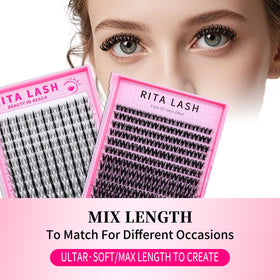 RITALASH Flora Hybrid Volume Wispy Cluster Lashes with tweezers