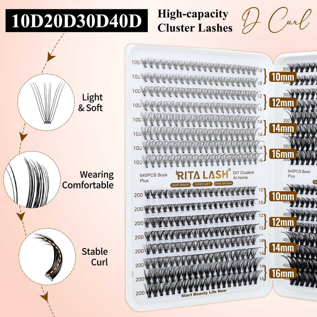 RITALASH lash case containing 640pcs lash clusters
