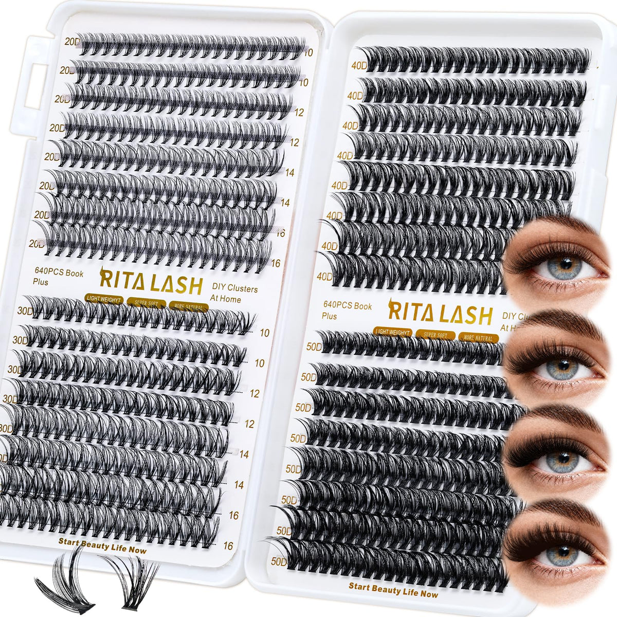 RITALASH Lash Clusters 640PCS front view with mixed styles