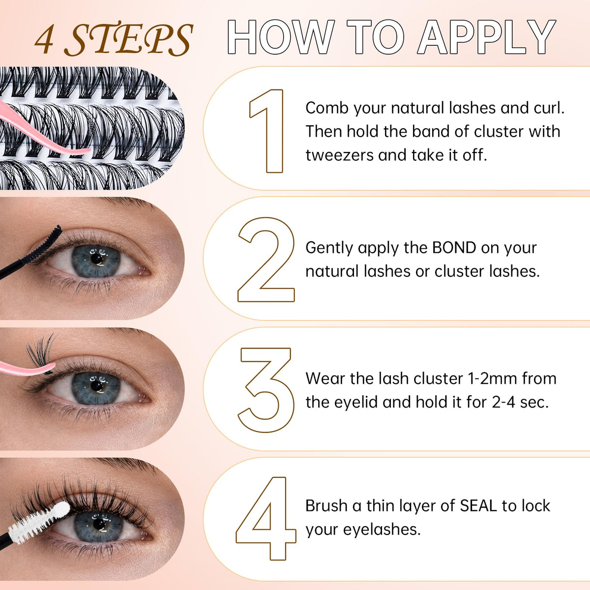 RITALASH Lash Clusters 640PCS showing different lash lengths