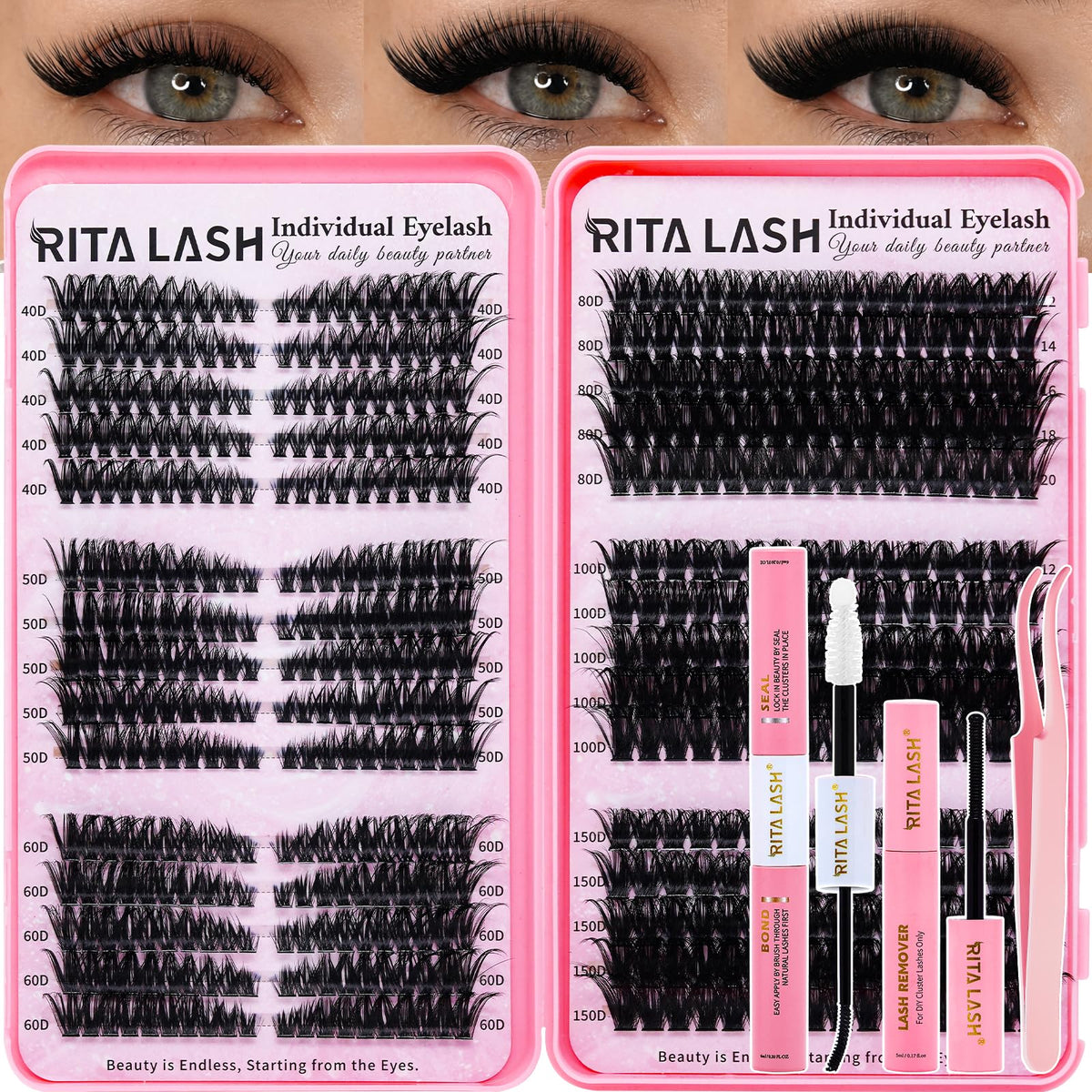 RITALASH Lash Clusters Kit with various lash styles