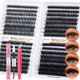 RITALASH Lash Extension Kit 640pcs front view with lash clusters