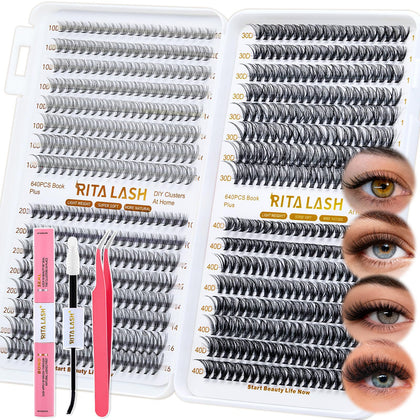 RITALASH Lash Extension Kit 640pcs with lash tweezers and bond