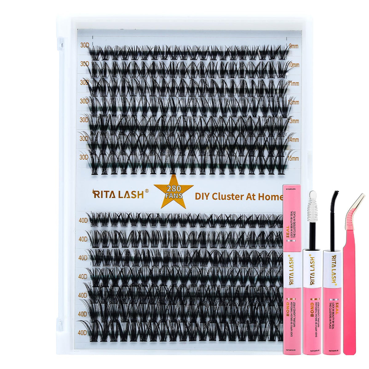 RITALASH Lash Extension Kit with mixed length cluster lashes