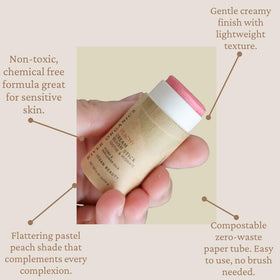River Organics Cream Blush Stick Peachy in use on cheeks