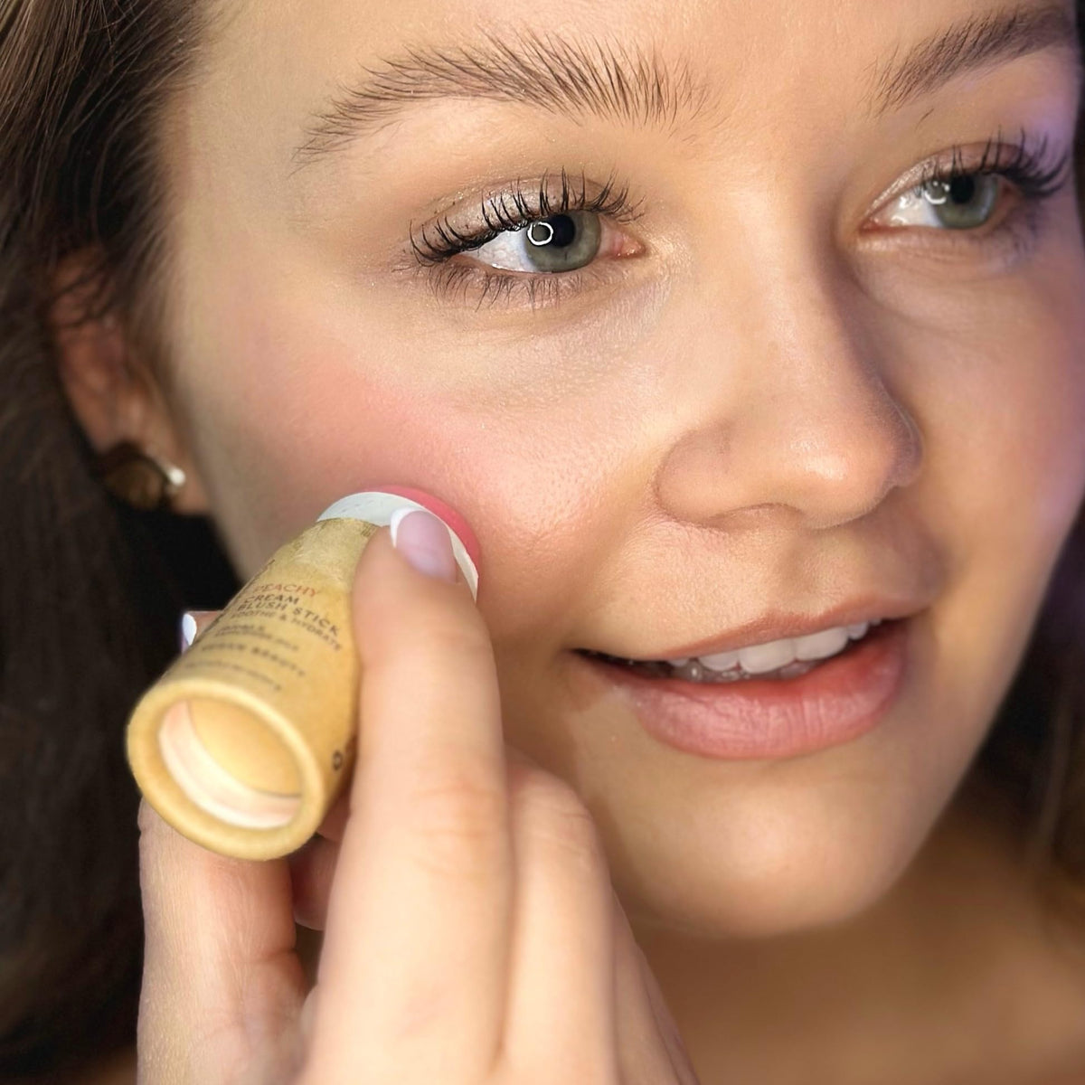 River Organics Cream Blush Stick Peachy swatch on skin