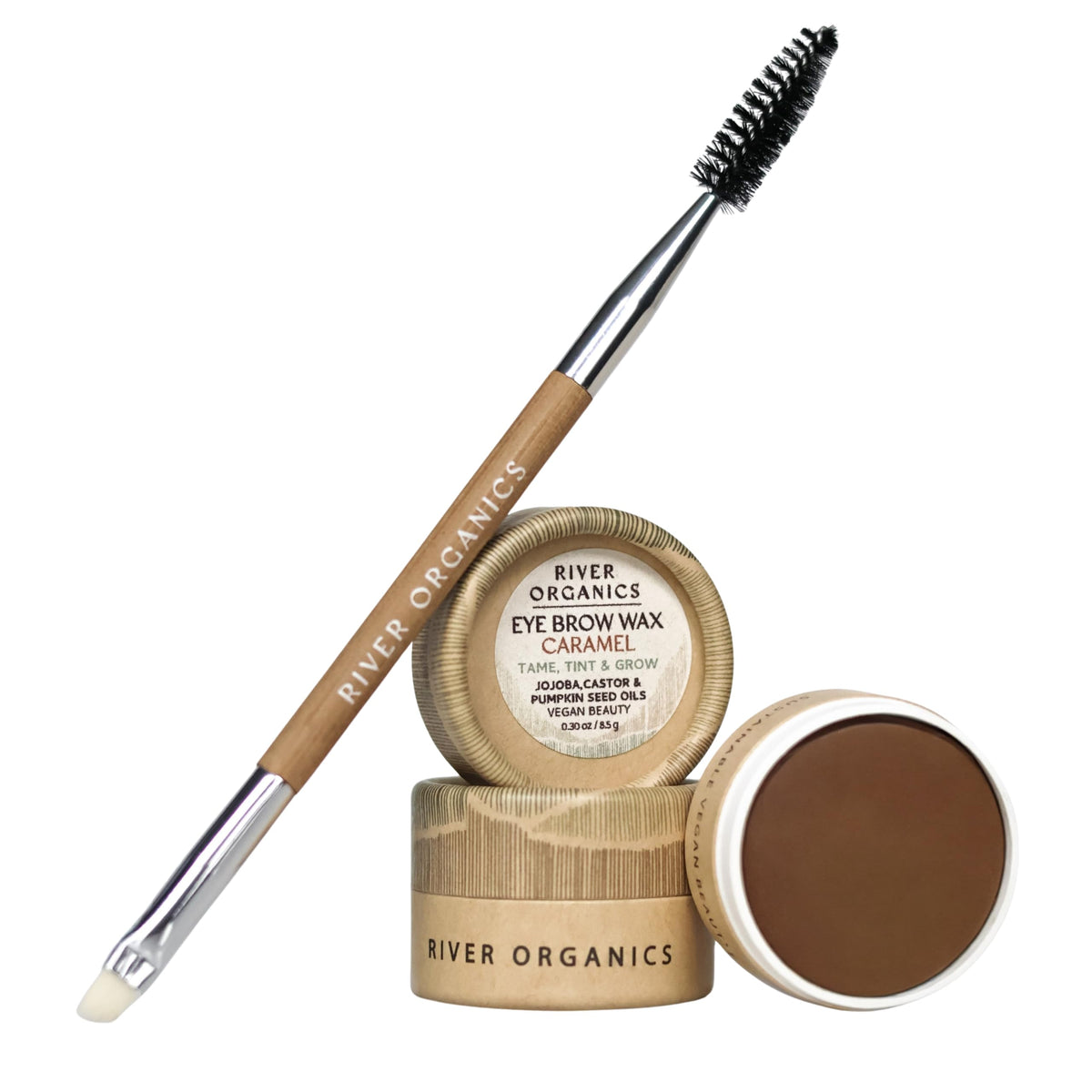 River Organics Eyebrow Wax in Caramel + Blush front view
