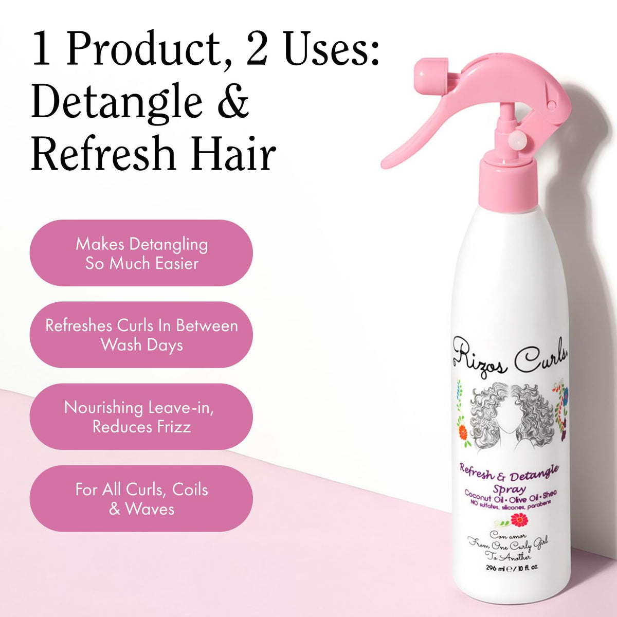 Rizos Curls Refresh & Detangle Spray 340g close-up of nozzle