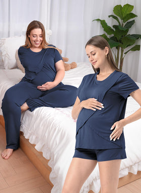 Rnxrbb nursing pajamas set navy double-layer breastfeeding top