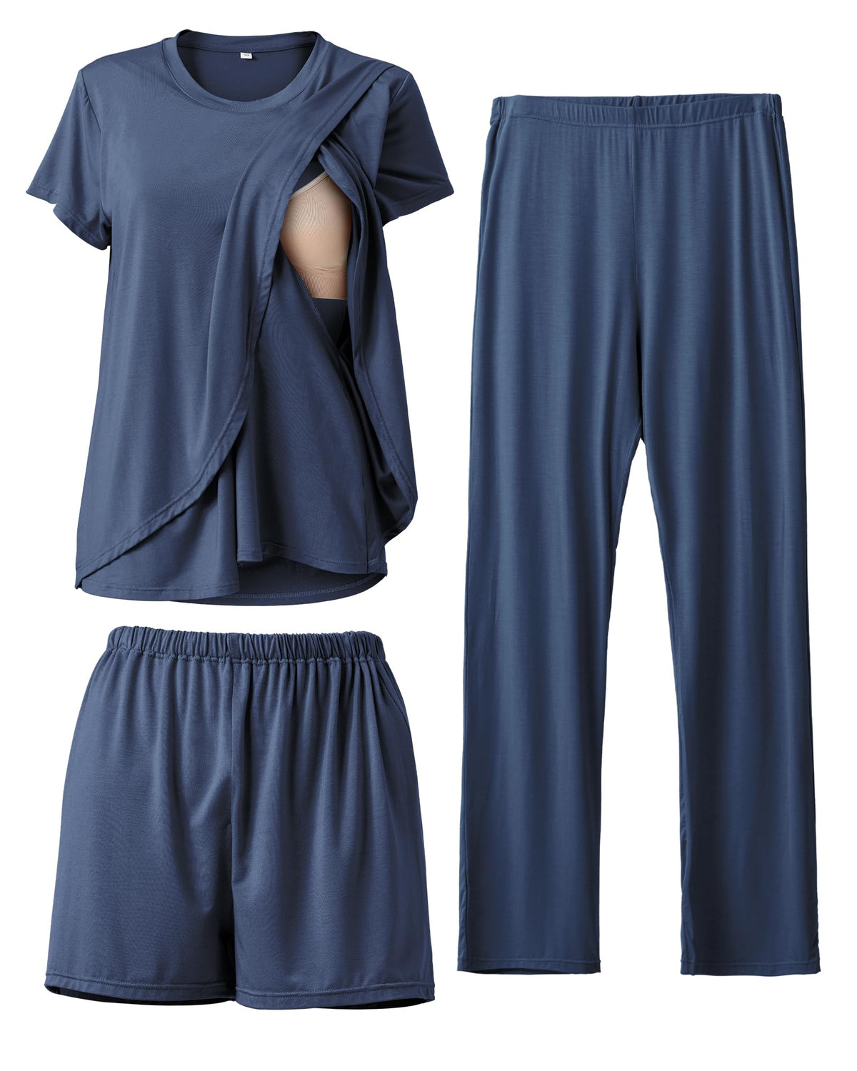 Rnxrbb postpartum nursing pajamas set navy color front view