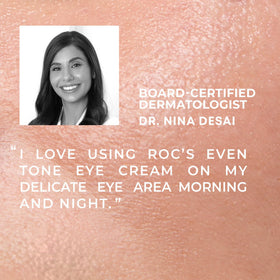 RoC Brightening Eye Cream on a bathroom counter