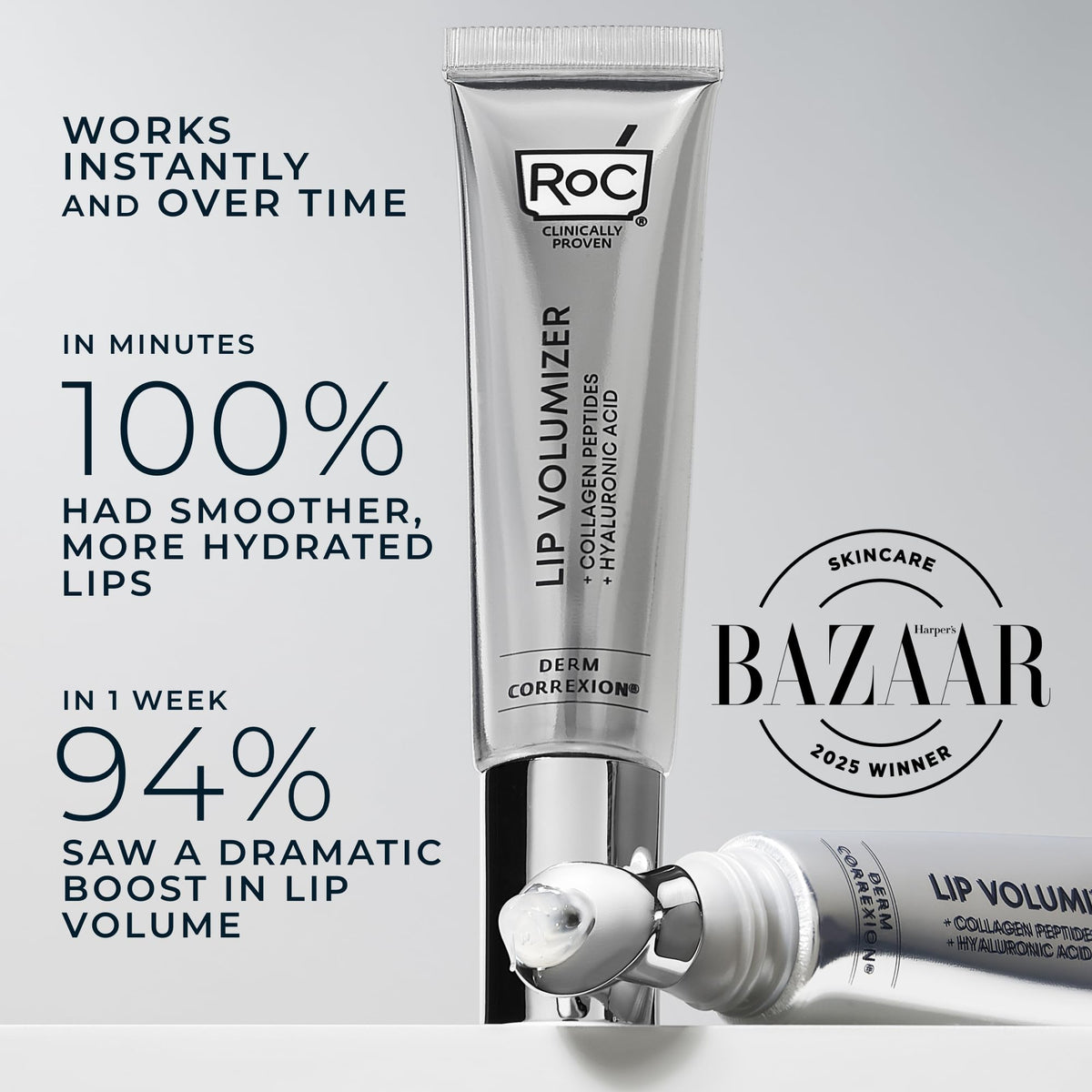 RoC Derm Correxion Lip Volumizer on a vanity