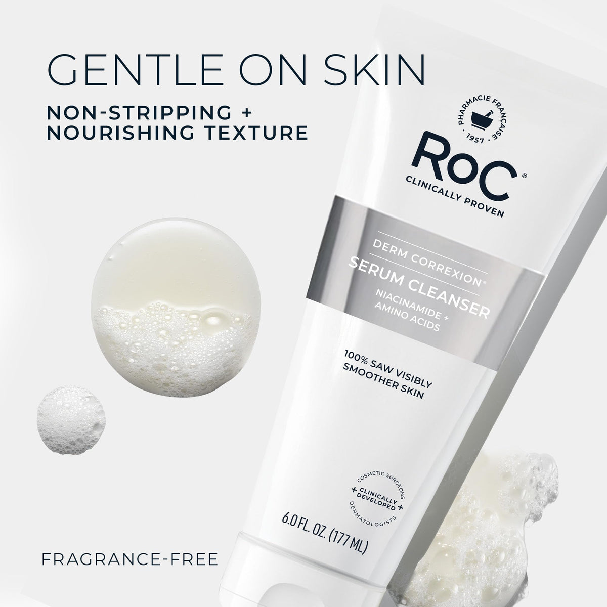 RoC Derm Correxion Serum Cleanser on bathroom counter