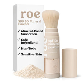 Roe Wellness SPF 50 Powder Sunscreen front view with packaging