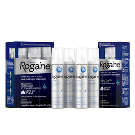 Rogaine Men's 5% Minoxidil Foam front view with four cans