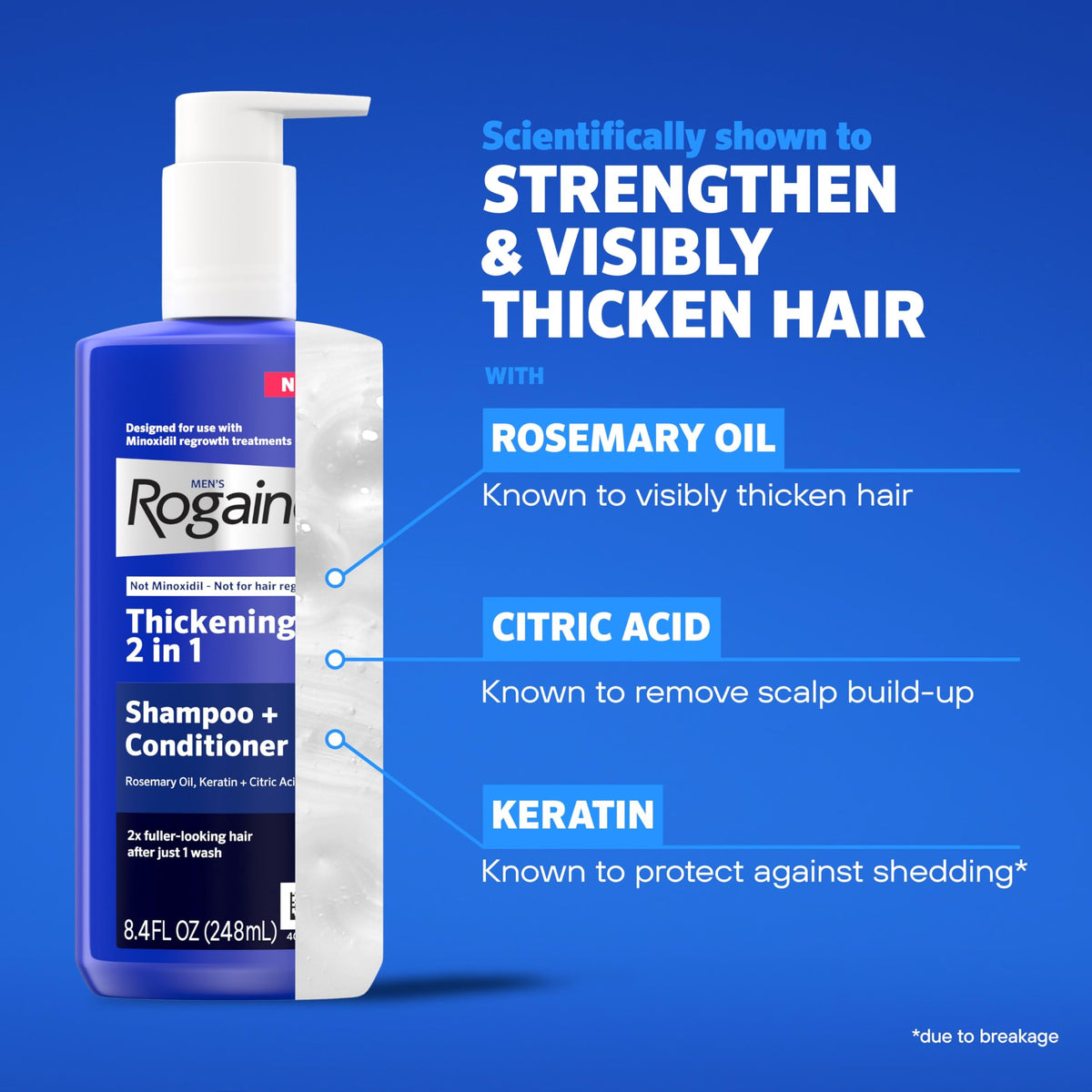 Rogaine Men's Thickening 2-in-1 Shampoo + Conditioner lathering on hair