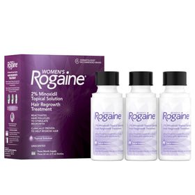 Rogaine Women's 2% Minoxidil Topical Solution front view with three bottles