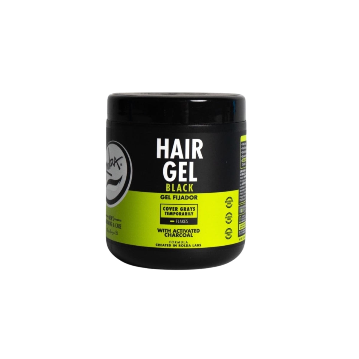 Rolda Black Hair Gel front view with black packaging