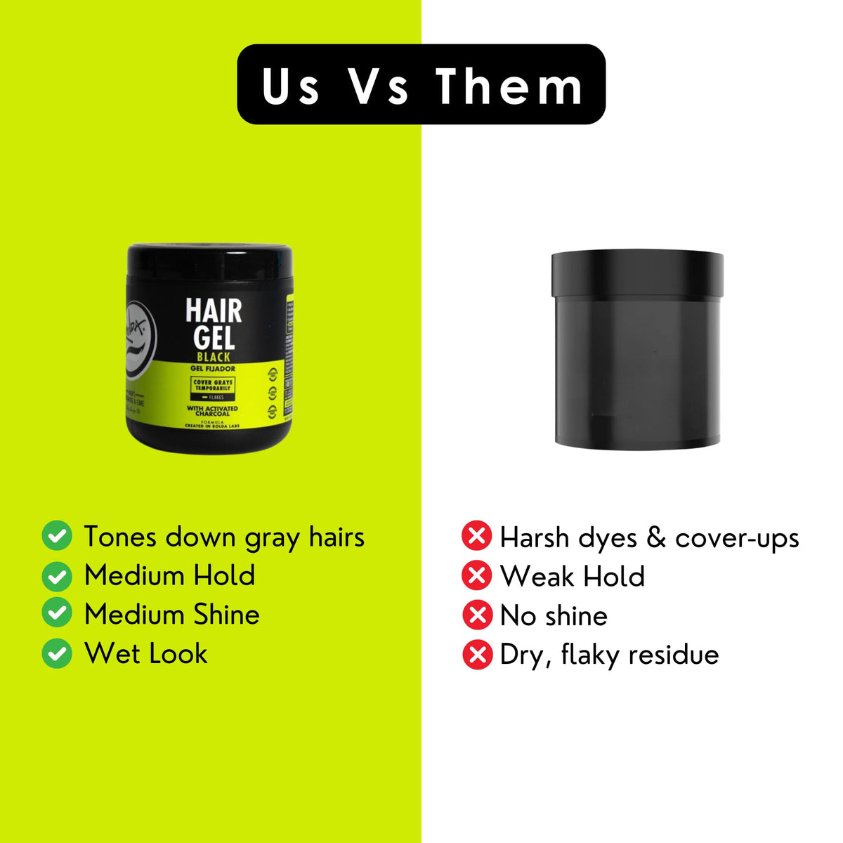 Rolda Black Hair Gel on a grooming table