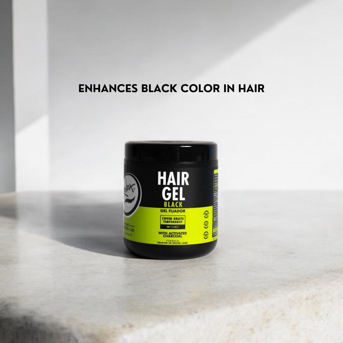 Rolda Black Hair Gel showing the texture of the gel