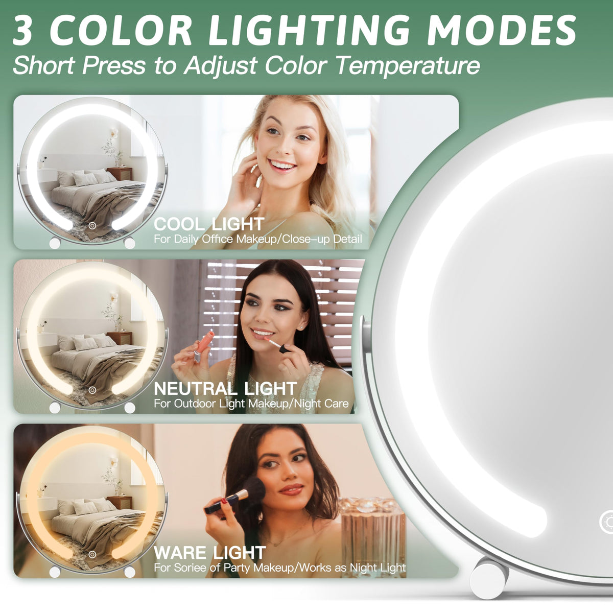 ROLOVE 12 Inch LED Makeup Mirror 360 degree rotation