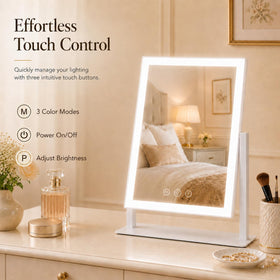 ROLOVE 16x13 lighted makeup mirror side view showing 360 degree rotation