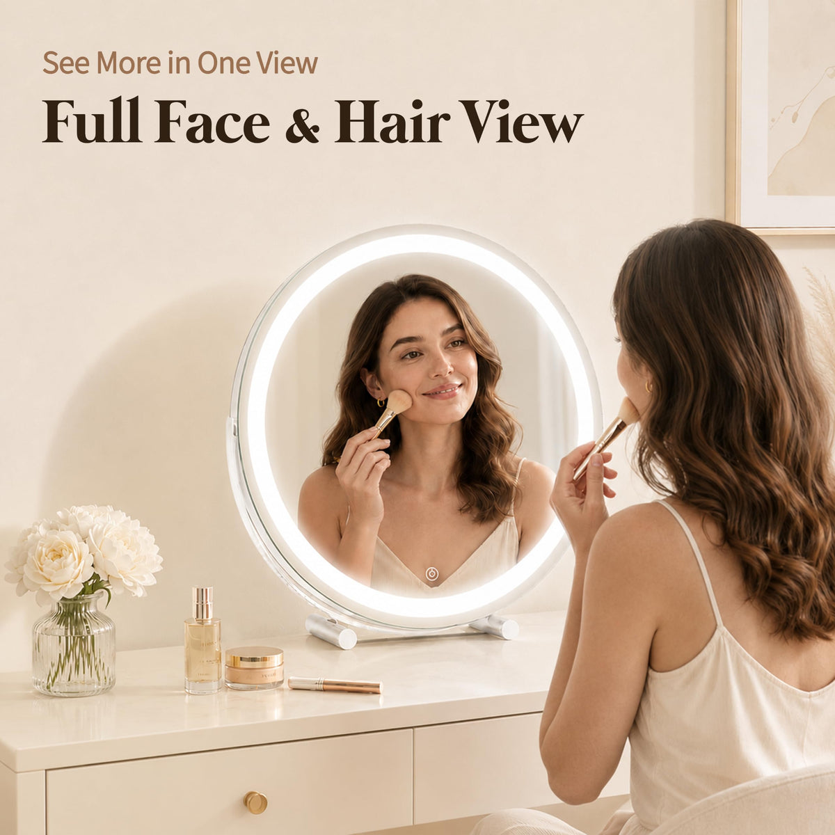 ROLOVE 18 Inch Makeup Mirror showcasing cool light setting