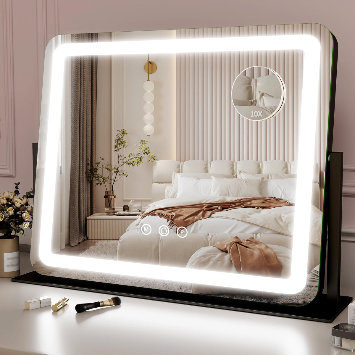 ROLOVE 22x17 Inch Lighted Vanity Mirror front view with LED lights